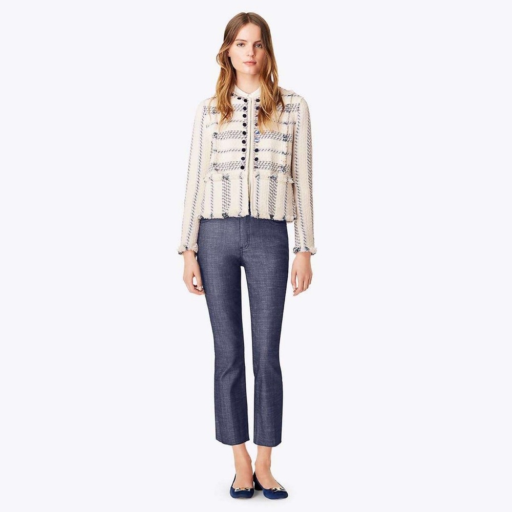 NWT $495 Tory Burch Abbot Embellished Striped Tweed Jacket